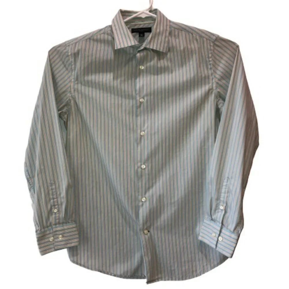 Banana Republic Mens 15-15.5 Medium Fitted Stripe Long Sleeve Button Up Shirt